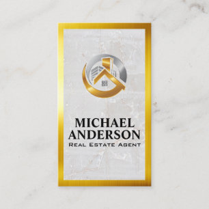Carte De Visite Logo de la propriété Gold Silver   Marbre   Bordur