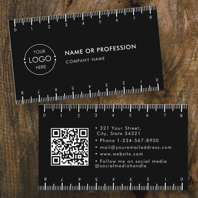 Carte De Visite Logo de la société Black Simple Ruler Code QR (Black Simple Ruler Company Logo QR Code Business Card)