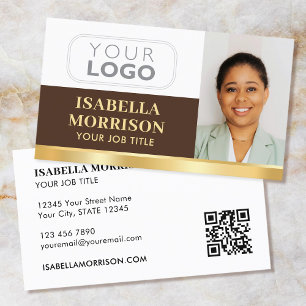 Carte De Visite Logo de la société professionnelle QR Gold Brown