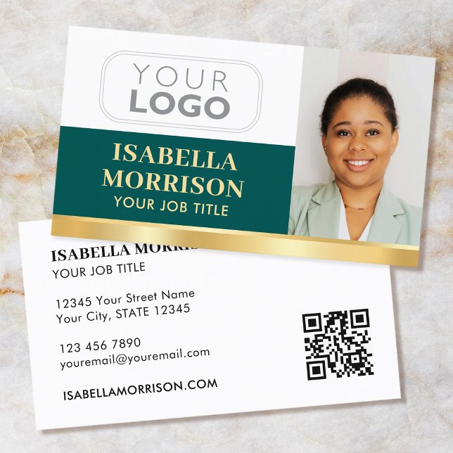 Carte De Visite Logo de la société professionnelle QR Green Gold (Créateur téléchargé)
