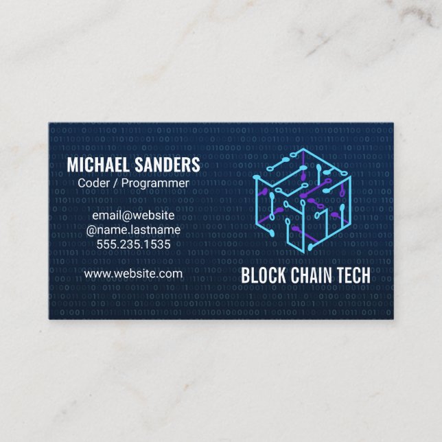 Carte De Visite Logo de la technologie de bloc | Code binaire (Devant)