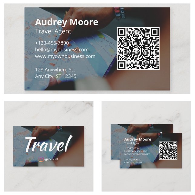 Carte De Visite Logo de l'agent de voyage Code QR (Logo QR Code Travel Agent Business Cards
)