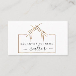 Carte De Visite Logo de l'agent immobilier avec maison couleur or 