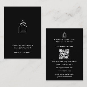 Carte De Visite Logo de l'agent immobilier moderne Noir Blanc