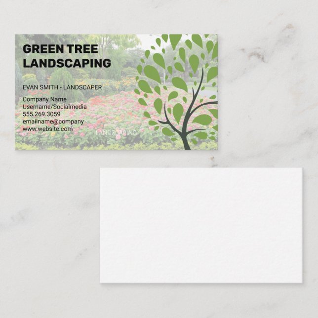 Carte De Visite Logo de l'arbre | Paysage | Arrière - plan de jard (Devant / Derrière)
