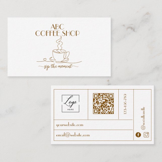 Carte De Visite LOGO de l'artisan moderne Code QR Café  (Devant / Derrière)