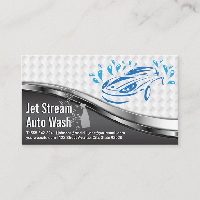 Carte De Visite Logo de lavage de voiture Métal blanc Mesh (Devant)