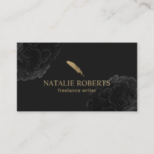 Carte De Visite Logo de l'écrivain Gold Quill Vintage Black Flora