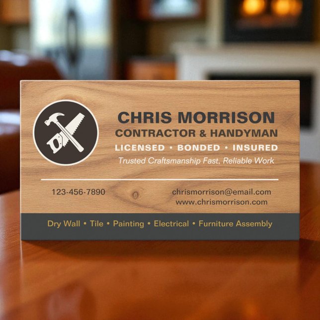Carte De Visite Logo de l'entrepreneur en bois moderne Handyman To (Créateur téléchargé)