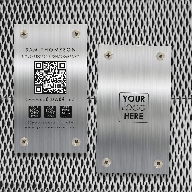 Carte De Visite Logo de l'entrepreneur en construction QR Code soc (Construction Contractor Logo QR Code Social Business Card)