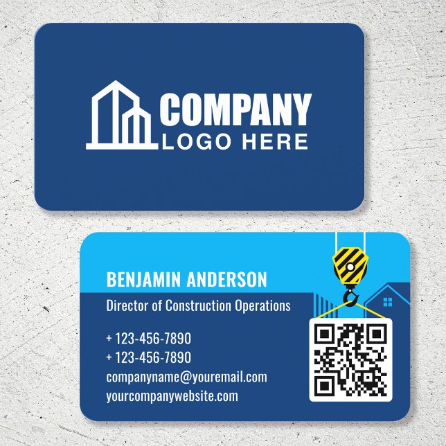Carte De Visite Logo de l'entreprise Code QR du sous-traitant Navy (Créateur téléchargé)