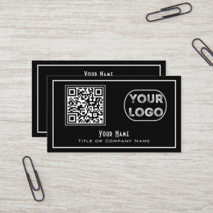 Carte De Visite Logo de l'entreprise de code QR Noir minimaliste