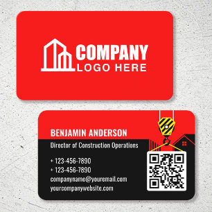 Carte De Visite Logo de l'entreprise de construction QR Code rouge