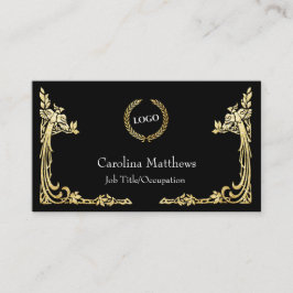 Carte De Visite Logo de l'entreprise Gold Foil Coin Peacock Noir