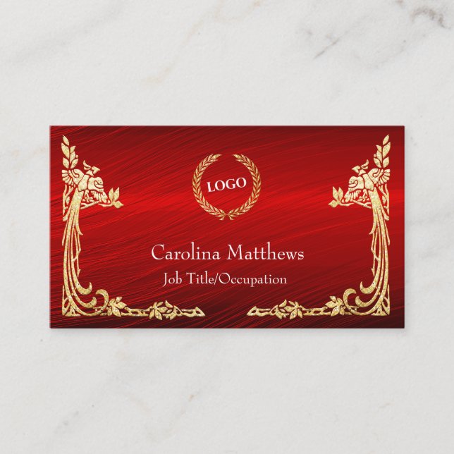 Carte De Visite Logo de l'entreprise Gold Foil Coin Peacock Rouge (Devant)