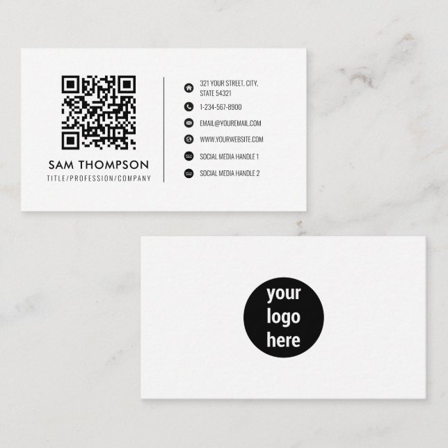 Carte De Visite Logo de l'entreprise Médias sociaux Icônes QR Code (Devant / Derrière)