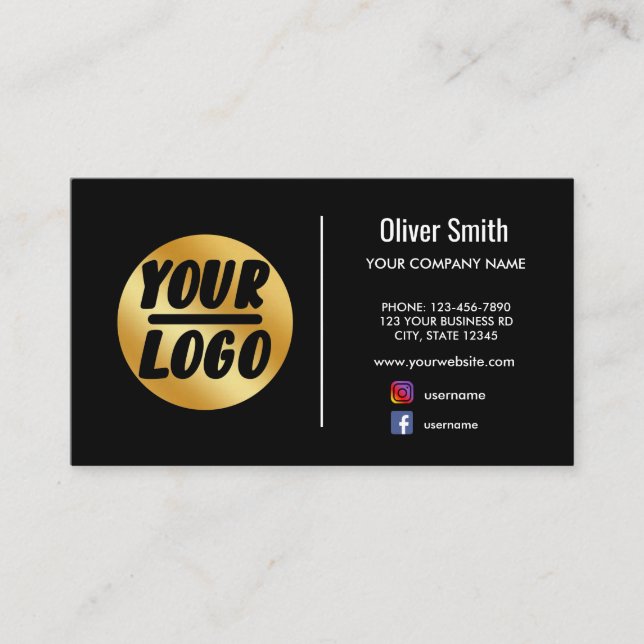 Carte De Visite logo de l'entreprise personnalisée or noir rétro o (Devant)