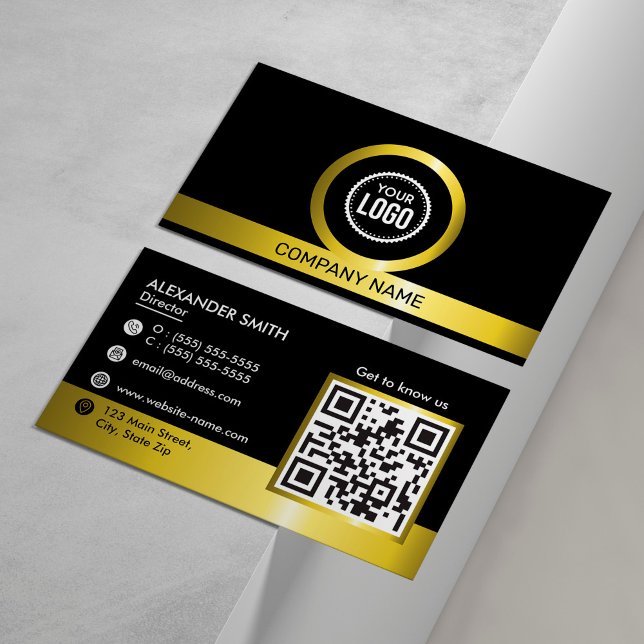 Carte De Visite Logo de l'entreprise professionnelle QR Code noir  (Créateur téléchargé)