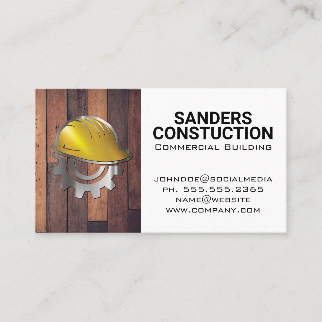Carte De Visite Logo de l'équipement Hardhat | Panneaux en bois (Devant)