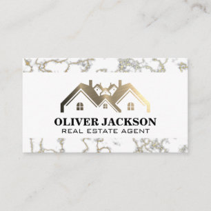 Carte De Visite Logo de l'immobilier en métal or   Marbre