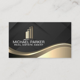 Carte De Visite Logo de l'immobilier en or   Fond noir
