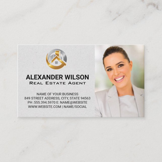 Carte De Visite Logo de l'immobilier Gold Silver | Agent immobilie (Devant)
