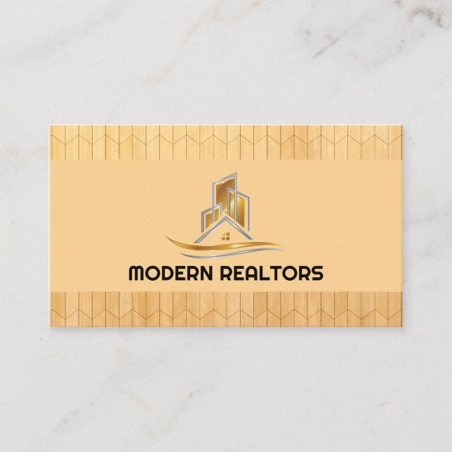 Carte De Visite Logo de l'immobilier Gold Silver | Panneaux en boi (Devant)