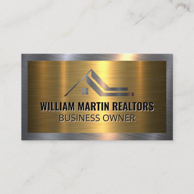 Carte De Visite Logo de l'immobilier métallique | Argent métal (Devant)