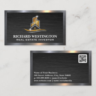 Carte De Visite Logo de l'immobilier métallique Gold Silver   QR