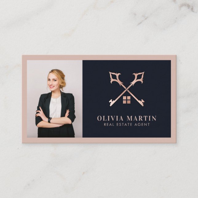 Carte De Visite Logo de l'immobilier professionnel Elegant Blush & (Devant)