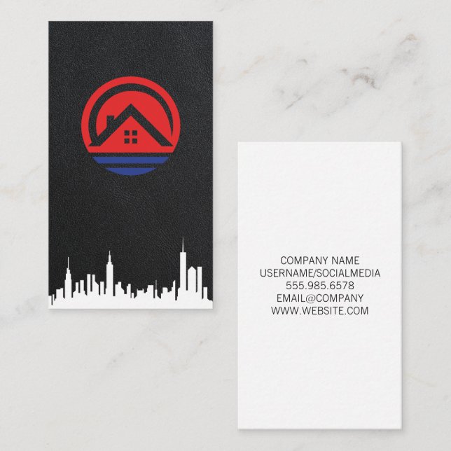 Carte De Visite Logo de l'immobilier | Skyline de la ville (Devant / Derrière)