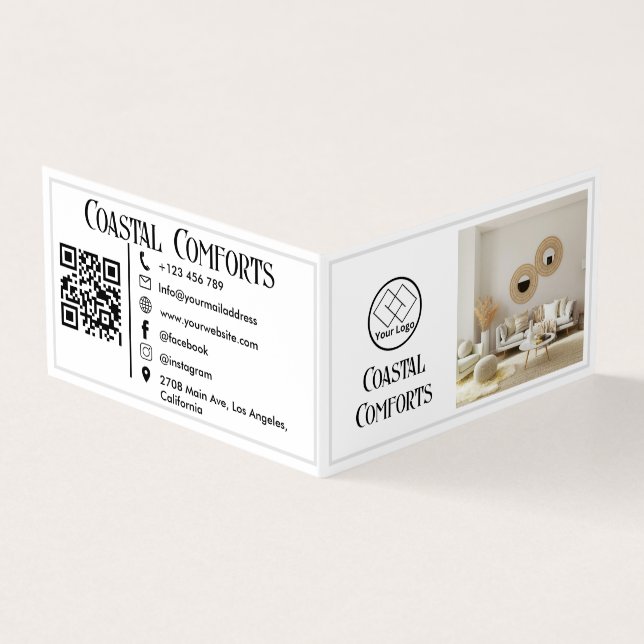 Carte De Visite Logo de location minimal | Code QR personnalisé (Extérieur)