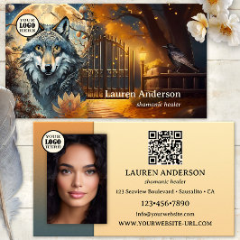 Carte De Visite Logo de loup de Pleine lune QR Code Shaman