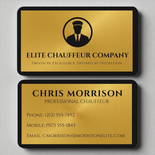 Carte De Visite Logo de luxe Chauffeur Elegant Gold Black Editable (Créateur téléchargé)