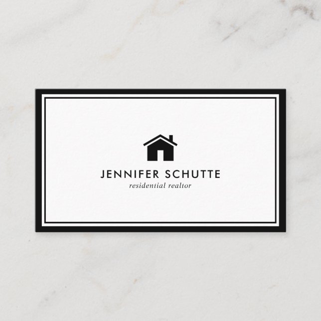 Carte De Visite Logo de maison moderne Noir & Blanc Courtier immob (Devant)