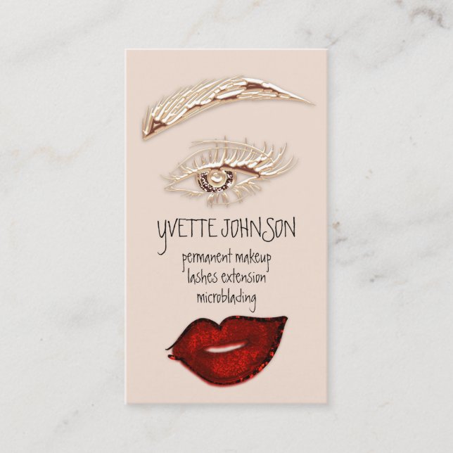 Carte De Visite Logo de maquillage Brows Logo QRCode Red Lip Gold  (Devant)