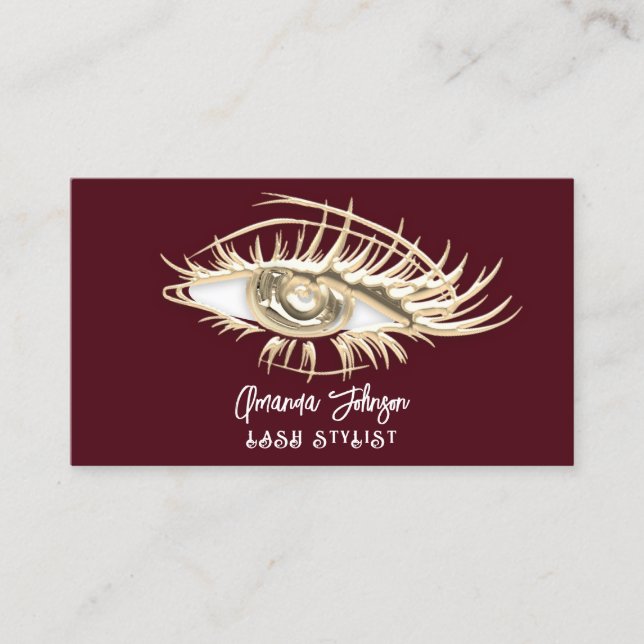 Carte De Visite Logo de maquillage Burgundy Gold Eyelash Qr Code (Devant)