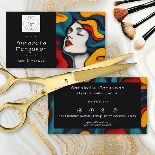 Carte De Visite Logo de Maquillage Cheveux Coloré Art Pop Moderne 