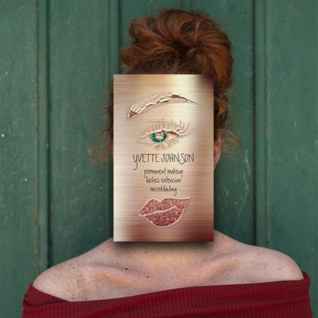 Carte De Visite Logo de maquillage Eyelash Brow Parties scintillan (Eyelash Brow Makeup Logo QRCode Lip Rose Glitter Business Card)