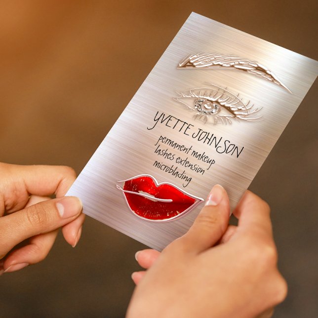 Carte De Visite Logo de maquillage Eyelash Brow Parties scintillan (Eyelash Brow Makeup Logo QRCode Lip Rose Glitter Business Card)