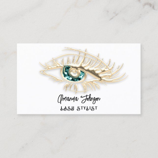 Carte De Visite Logo de maquillage Lash Brow White Green Eye QrCod (Devant)