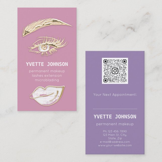 Carte De Visite Logo de maquillage permanent Lash Brows QRCode Lip (Devant / Derrière)