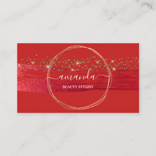 Carte De Visite Logo de maquillage professionnel Gold Red Confetti (Devant)