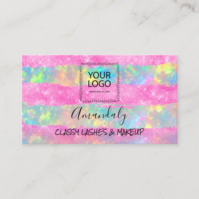 Carte De Visite Logo de maquillage professionnel Holographe rose (Devant)