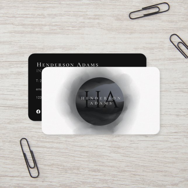 Carte De Visite Logo de monogramme 3D noir et blanc (Devant/Arrière en situation)