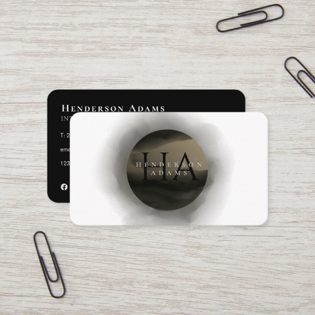 Carte De Visite Logo de monogramme 3D noir et or (Devant/Arrière en situation)