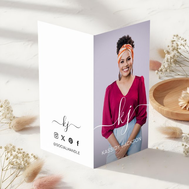 Carte De Visite Logo de monogramme de calligraphie Elegant Script  (Elegant Script Calligraphy Monogram Logo & Photo Business Card)