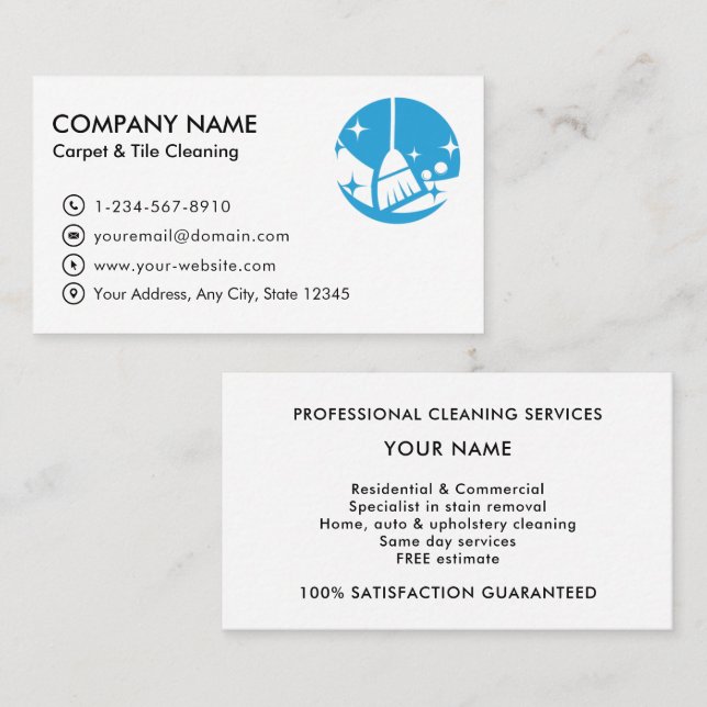 Carte De Visite Logo de nettoyage professionnel de tapis et de car (Devant / Derrière)
