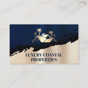 Carte De Visite Logo de palmier immobilier   Or bleu