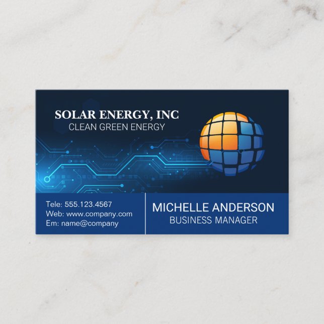 Carte De Visite Logo de panneau solaire moderne | Arrière-plan tec (Devant)